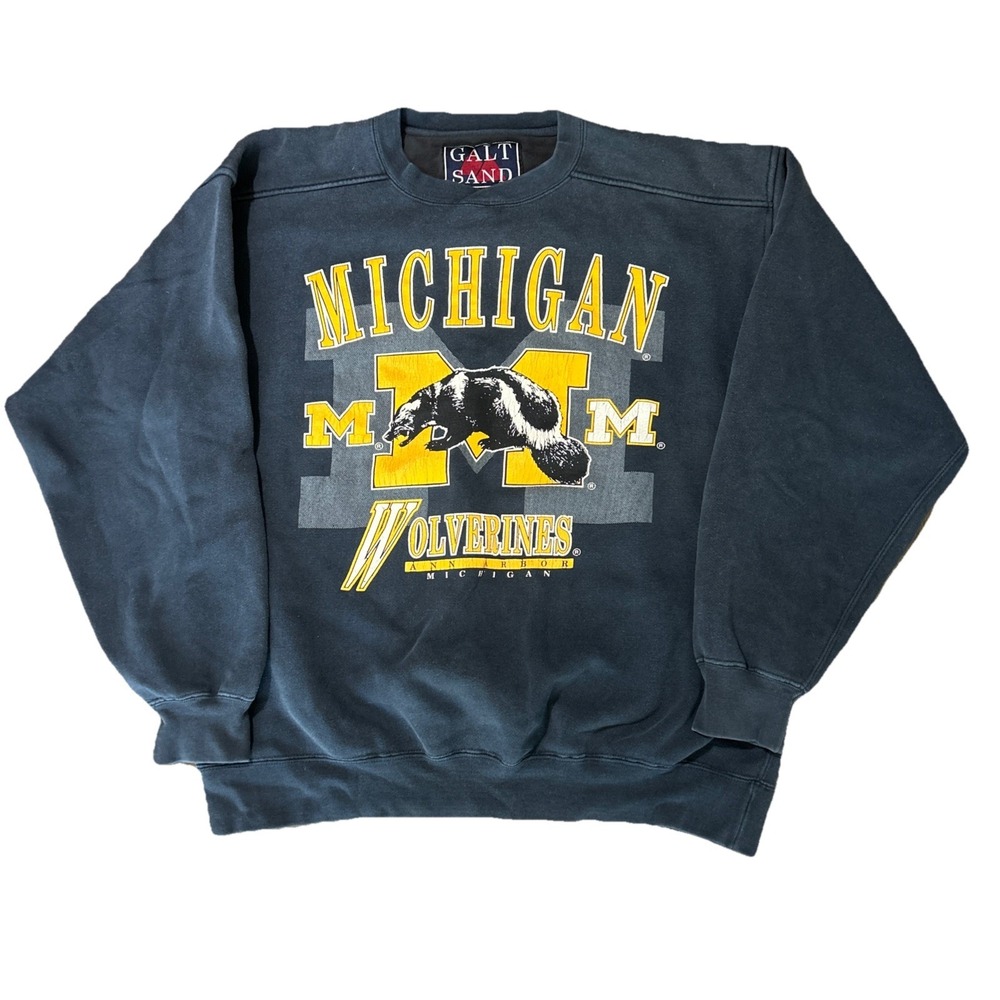 Vintage 90s University of Michigan Wolverines Sz L Sweatshirt Crewneck Galt Sand